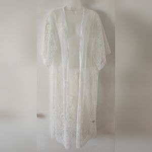 Mele E Pere Swimsuit Cover Up Mesh Sheer Textured Design Maxi White Large